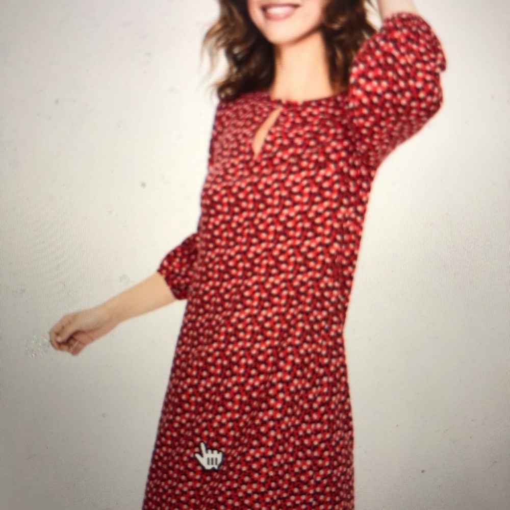 Boden Red and White Floral Long Sleeve Dress